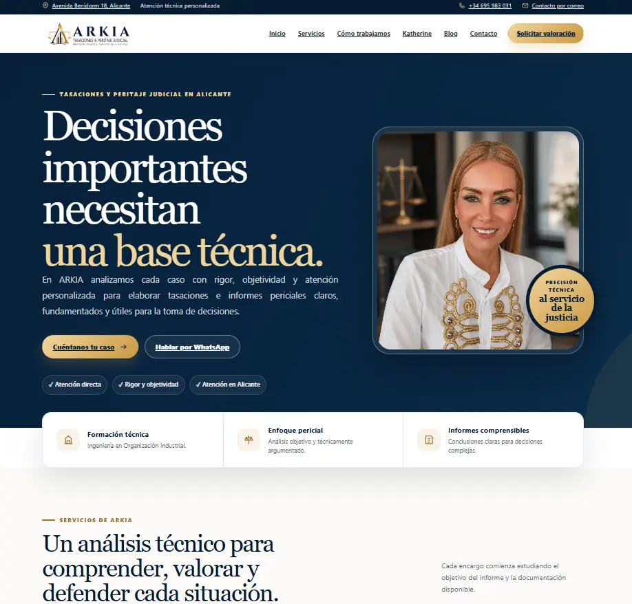 Web de ARKIA Tasación y Peritaje Judicial