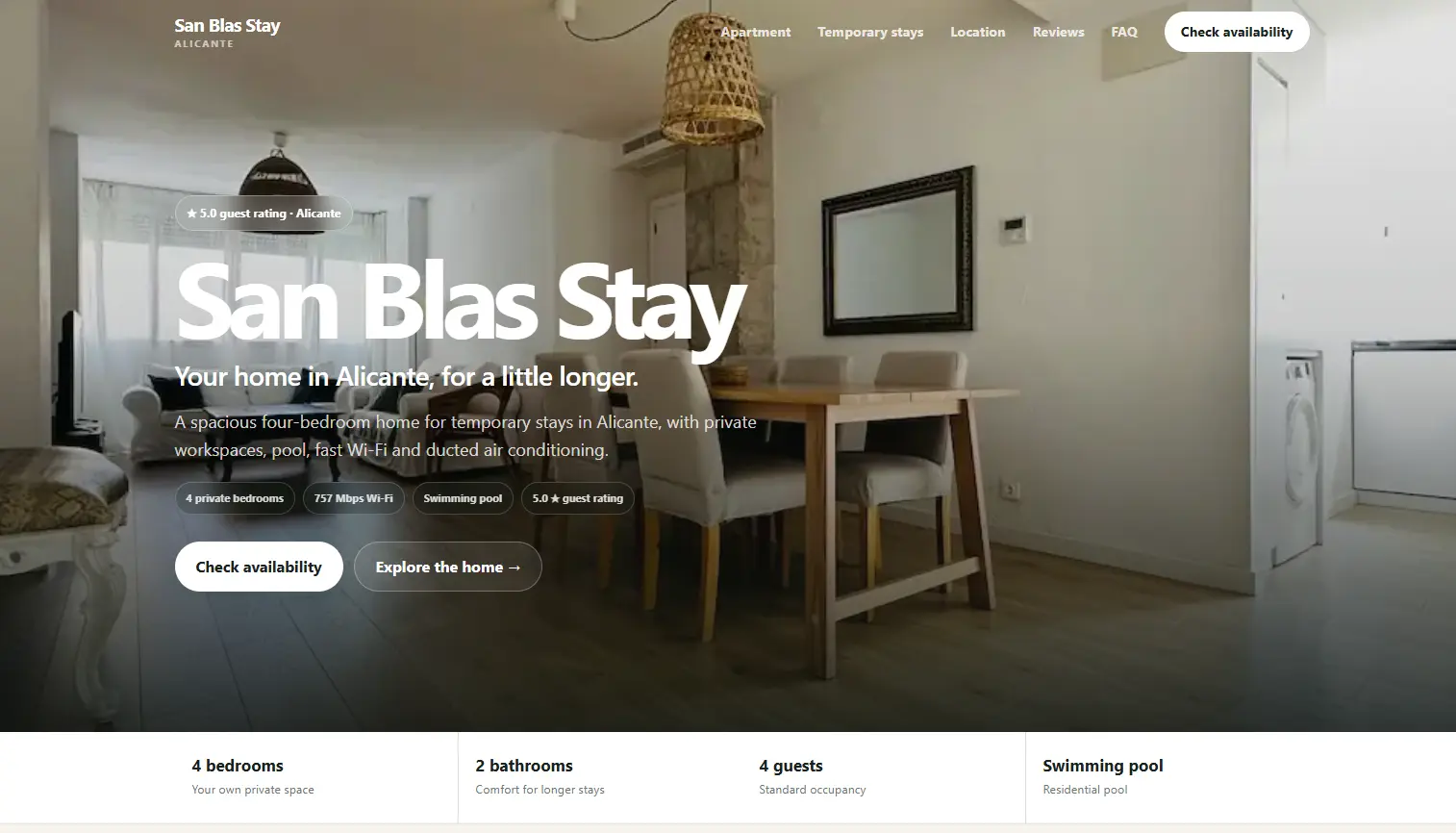 Web de San Blas Stay, apartamento en Alicante para estancias largas