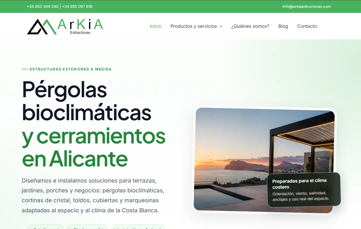 Web de ARKIA Estructuras, soluciones para espacios exteriores