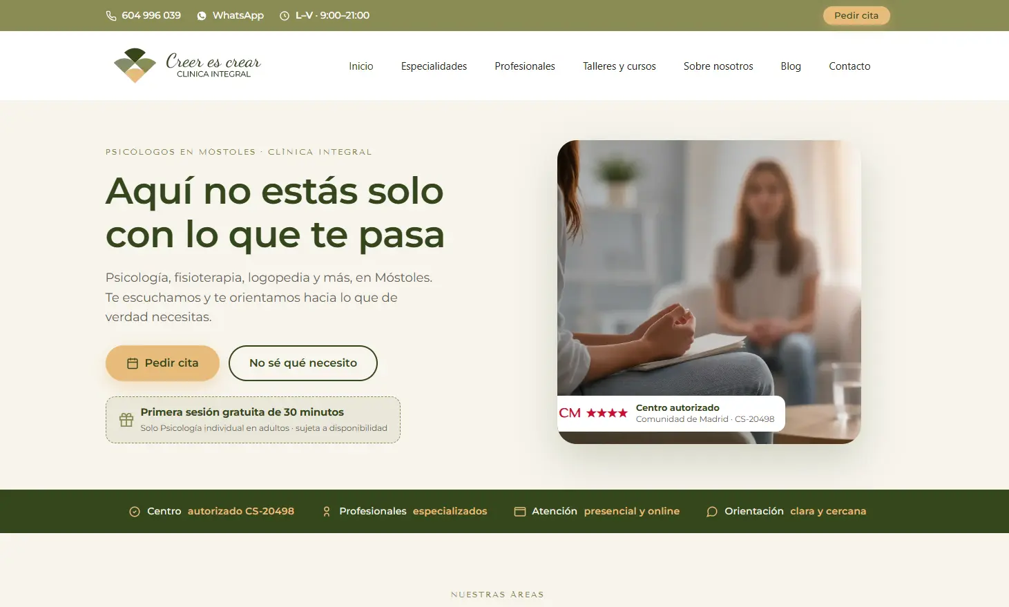 Web renovada de Clínica Creer es Crear, centro de psicología en Móstoles